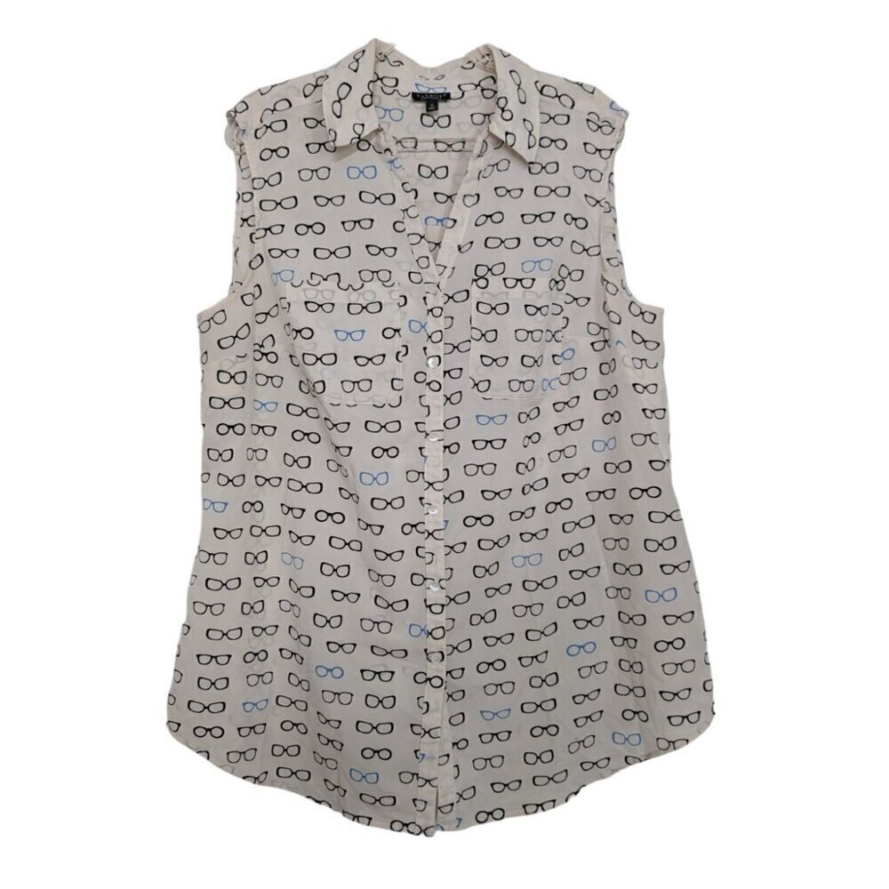 Talbots Sunglass Nantucket Top Womens Size XL White Novelty Button Up Sleeveless